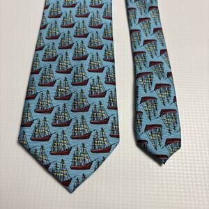 Cape cod Neckwear Tie Blue With Red Ship (408)‎